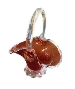 Murano Glaskorb in Rubinrot mit Klarglaseinfassung – Handgefertigt in Italien