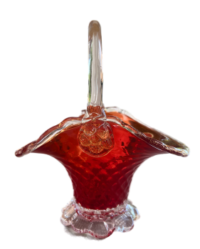 Murano Glaskorb in Rubinrot mit Klarglaseinfassung – Handgefertigt in Italien