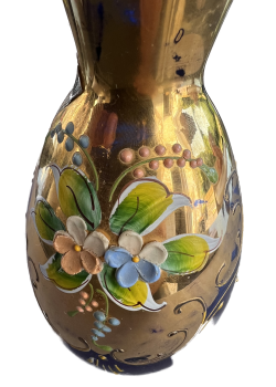 Murano-Vase mit Golddekor & floraler Emailmalerei – Venetian Glass „Castle“ – ca. 1970er-Jahre
