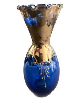 Murano-Vase mit Golddekor & floraler Emailmalerei – Venetian Glass „Castle“ – ca. 1970er-Jahre
