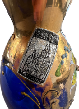 Murano-Vase mit Golddekor & floraler Emailmalerei – Venetian Glass „Castle“ – ca. 1970er-Jahre