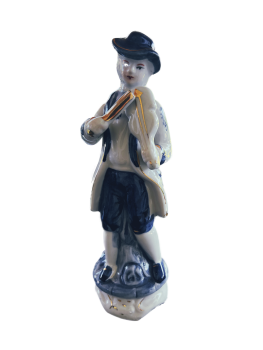 Porzellanfigur "Junge mit Geige" - Handbemalt in Kobaltblau und Gold (2)