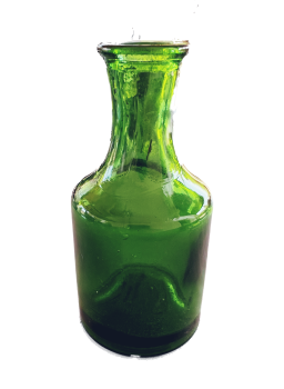 Grüne Glasflasche mit ausgeprägtem Hals, mundgeblasen - vermutlich Mitte 20. Jh.