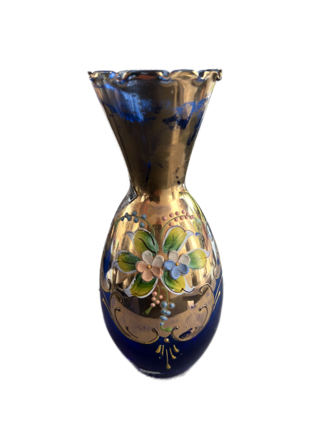 Murano-Vase mit Golddekor & floraler Emailmalerei – Venetian Glass „Castle“ – ca. 1970er-Jahre