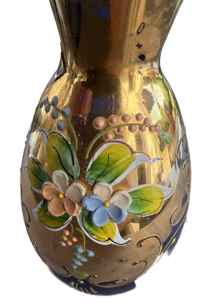 Murano-Vase mit Golddekor & floraler Emailmalerei – Venetian Glass „Castle“ – ca. 1970er-Jahre