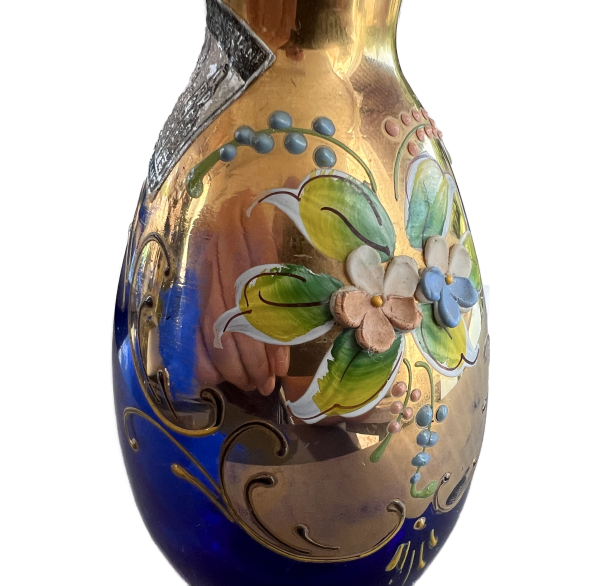 Murano-Vase mit Golddekor & floraler Emailmalerei – Venetian Glass „Castle“ – ca. 1970er-Jahre