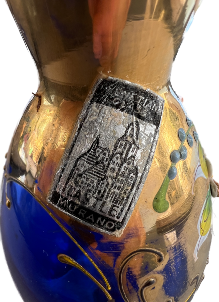 Murano-Vase mit Golddekor & floraler Emailmalerei – Venetian Glass „Castle“ – ca. 1970er-Jahre