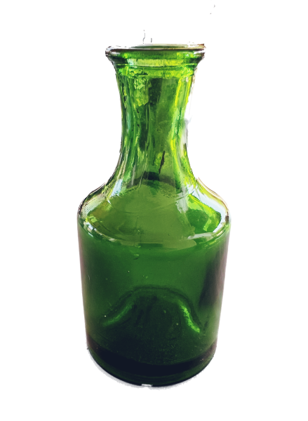 Grüne Glasflasche mit ausgeprägtem Hals, mundgeblasen - vermutlich Mitte 20. Jh.
