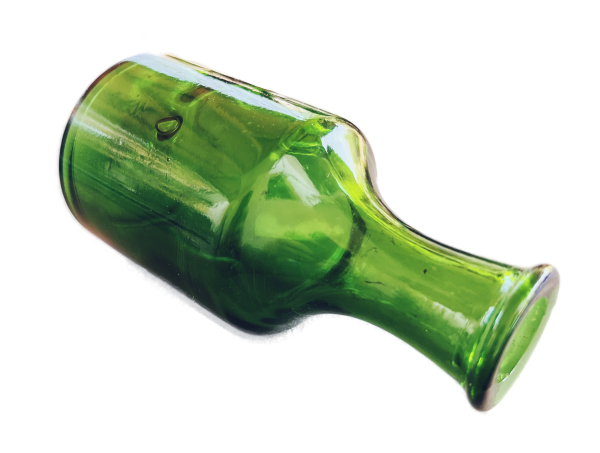 Grüne Glasflasche mit ausgeprägtem Hals, mundgeblasen - vermutlich Mitte 20. Jh.